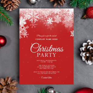 Elegant Red White Snowflake Corporate Christmas Invitation