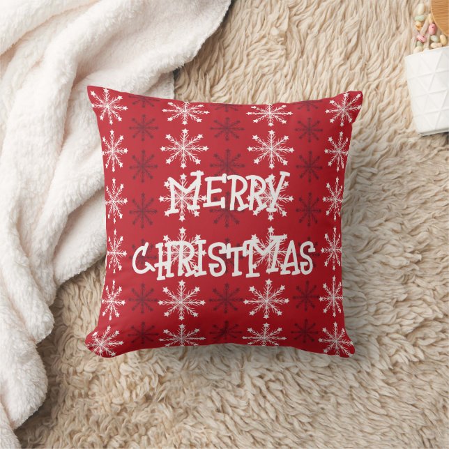 Elegant Red White Snowflake Merry Christmas  Cushion (Blanket)