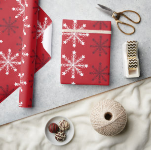 Elegant Red White Snowflake Merry Christmas  Wrapping Paper