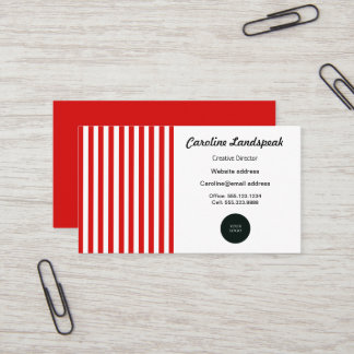 Elegant Red & White Stripes with Logo Business Card