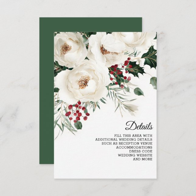Elegant Red White Winter Christmas Wedding Enclosure Card (Front/Back)