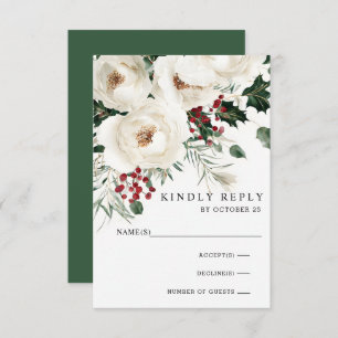 Elegant Red White Winter Christmas Wedding RSVP Card
