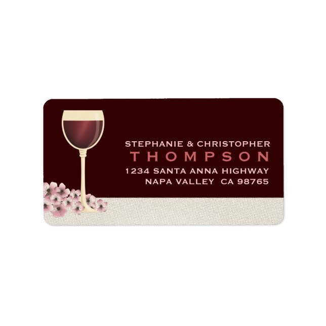 Elegant Red Wine & Blossom Large Address Label (Front)