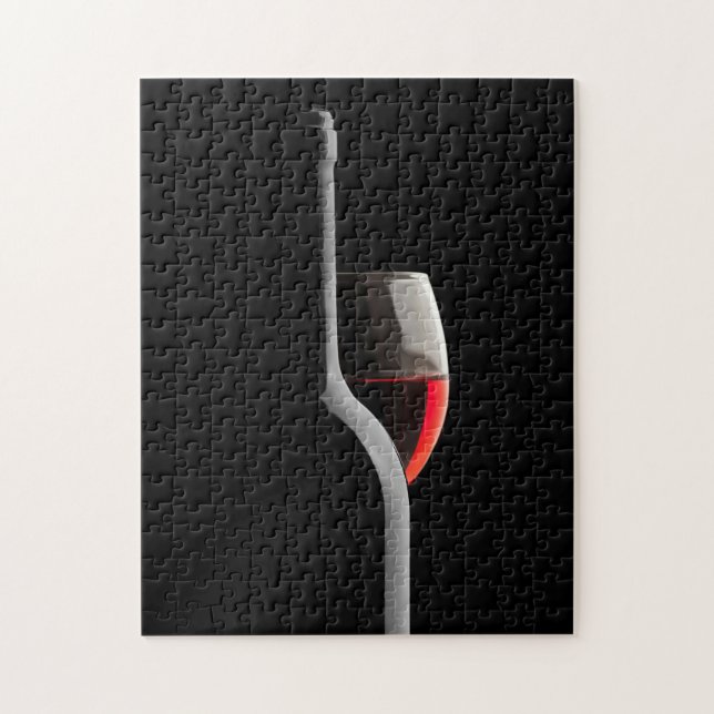 Elegant Red Wine Glass & Bottle. Black Background Jigsaw Puzzle (Vertical)