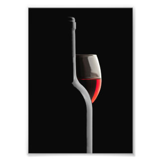 Elegant Red Wine Glass & Bottle. Black Background Photo Print