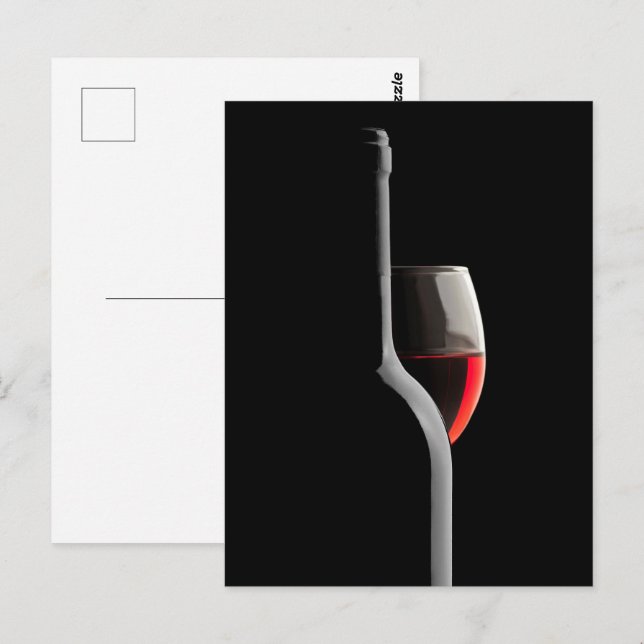 Elegant Red Wine Glass & Bottle. Black Background Postcard (Front/Back)
