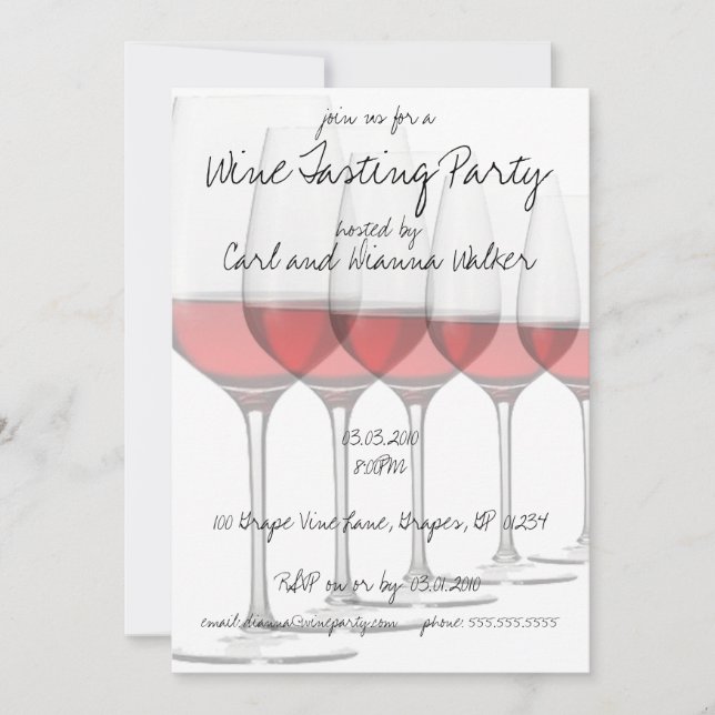 Elegant Red Wine Glasses Design Invitation (Front)