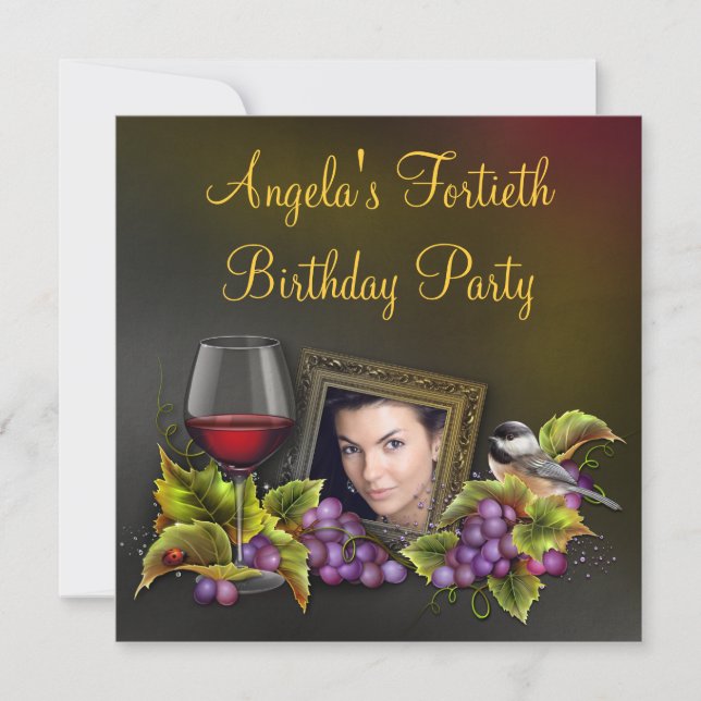 Elegant Red Wine Womans Photo Birthday Party Invitation (Front)