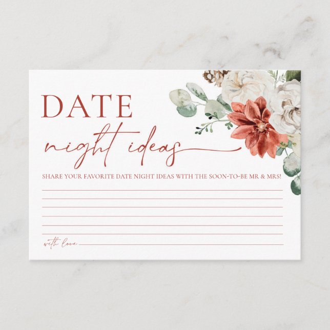 Elegant Red Winter Bridal Shower Date Night Ideas Enclosure Card (Front)