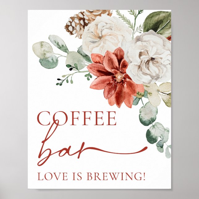 Elegant Red Winter Christmas Coffee Bar Sign (Front)