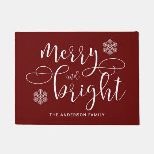 Elegant Red Winter Christmas Merry And Bright Doormat