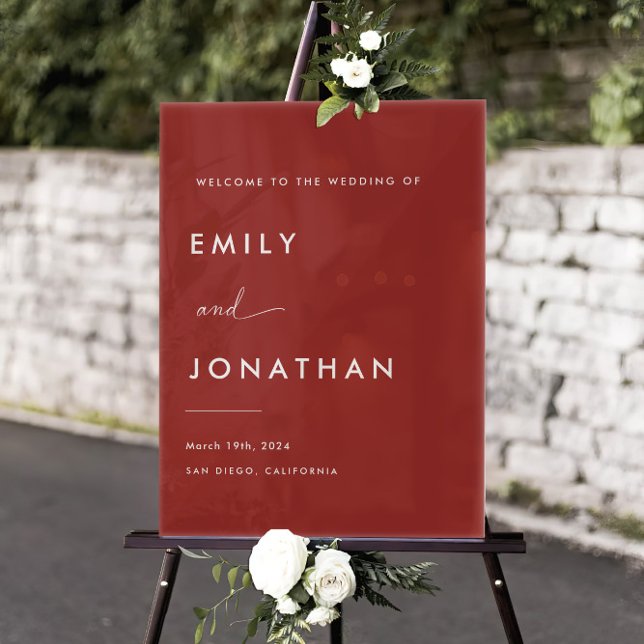 Elegant Red Winter Christmas Wedding Welcome Acrylic Sign (Creator Uploaded)