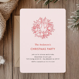 Elegant Red Wreath Christmas Party Invitation