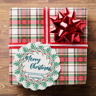 Elegant Red Wreath Holly Berries merry Xmas tree Tree Decoration Card