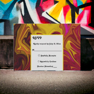 Elegant Red Yellow Abstract Paint Fine Art Wedding RSVP Card