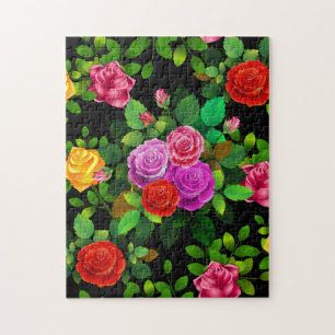 Elegant Red Yellow Pink And Purple Rose Flower Jigsaw Puzzle