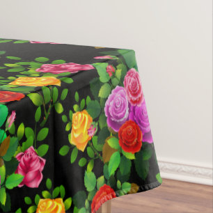 Elegant Red Yellow Pink And Purple Rose Flower Tablecloth