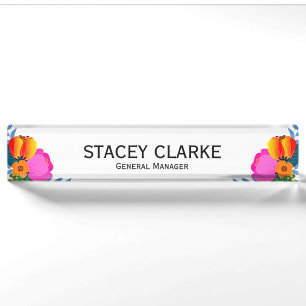 Elegant Red Yellow Pink Flower General Manager Nameplate