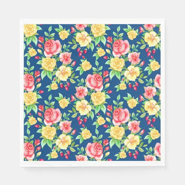Elegant Red Yellow Rose Floral Pattern Napkin (Front)