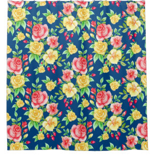 Elegant Red Yellow Rose Floral Pattern Shower Curtain