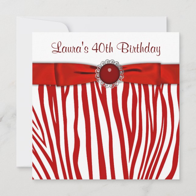 Elegant Red Zebra Birthday Party Invitation (Front)