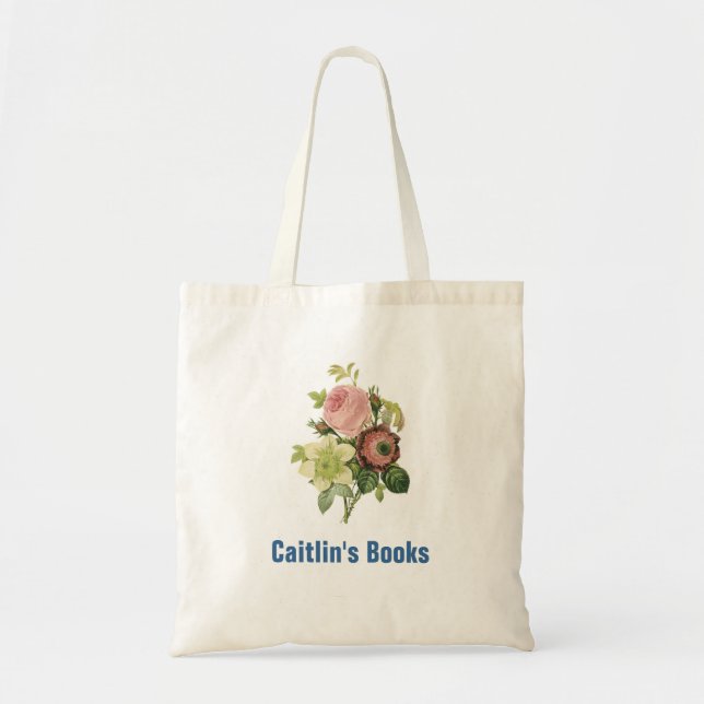 Elegant Redoute Flowers Custom Library Book Bag (Front)
