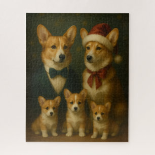 Elegant Refined Adorable Corgi Family Christmas Jigsaw Puzzle