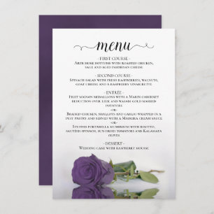 Elegant Reflecting Amethyst Purple Rose Wedding  Menu