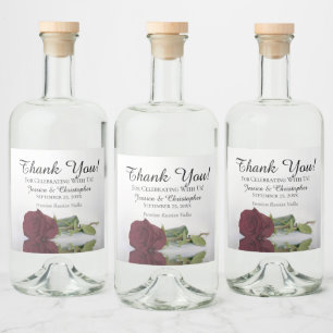 Elegant Reflecting Burgundy Rose Wedding Thank You Liquor Bottle Label