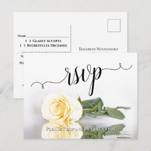 Elegant Reflecting Butter Yellow Rose Wedding RSVP Postcard