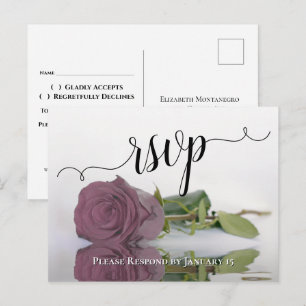 Elegant Reflecting Dusty Mauve Rose Wedding RSVP Postcard