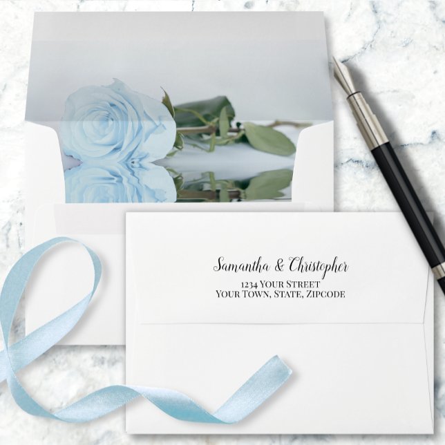 Elegant Reflecting Light Dusty Blue Rose Wedding Envelope (Creator Uploaded)