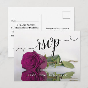 Elegant Reflecting Magenta Rose Wedding RSVP Postcard