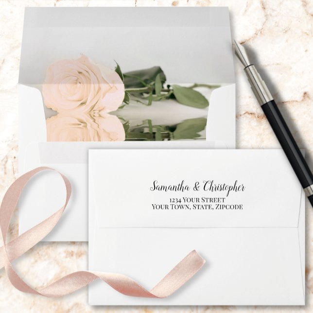 Elegant Reflecting Pale Peach Rose Wedding Envelope (Creator Uploaded)