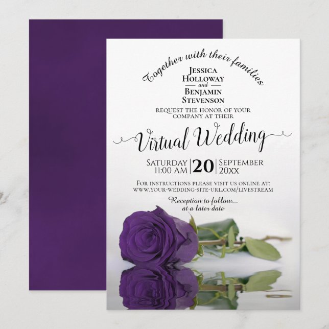 Elegant Reflecting Purple Rose Virtual Wedding Invitation (Front/Back)