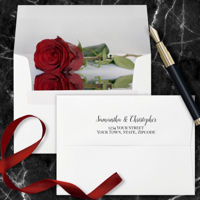 Elegant Reflecting Red Rose Wedding Envelope (Creator Uploaded)