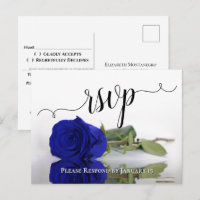Elegant Reflecting Royal Blue Rose Wedding RSVP