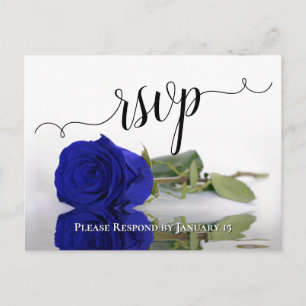 Elegant Reflecting Royal Blue Rose Wedding RSVP Postcard