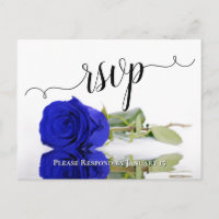Elegant Reflecting Royal Blue Rose Wedding RSVP