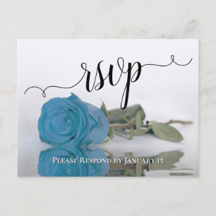 Elegant Reflecting Sky Blue Rose Wedding RSVP Postcard