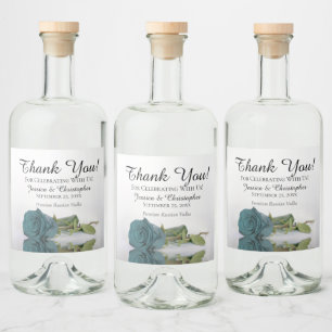 Elegant Reflecting Teal Rose Wedding Thank You Liquor Bottle Label