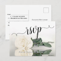 Elegant Reflecting White Ivory Rose Wedding RSVP