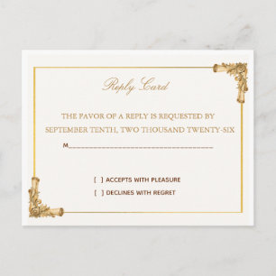 Elegant Regal Baroque Gold Wedding RSVP Postcard