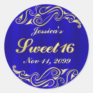 Elegant Regal Golden Typography Sweet 16 Classic Round Sticker