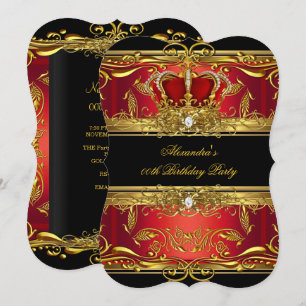 Elegant Regal Red Black Gold Queen Birthday Party Invitation