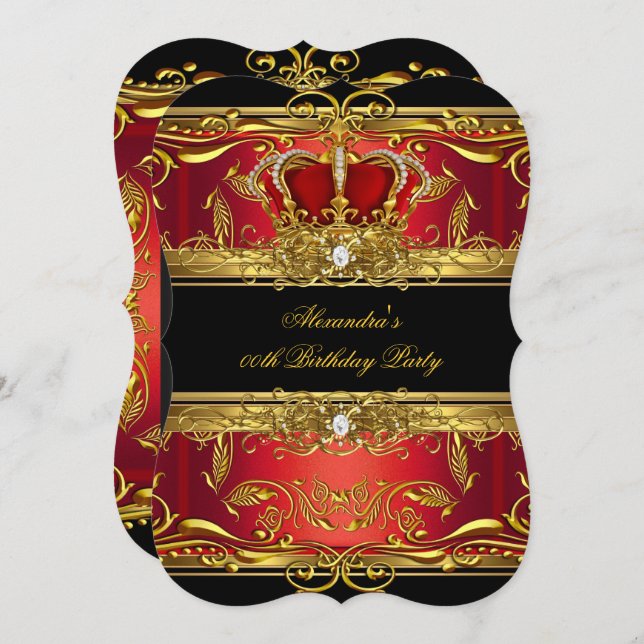 Elegant Regal Red Black Gold Queen Birthday Party Invitation (Front/Back)