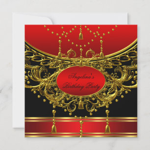 Elegant Regal Red Gold Birthday Party Invitation