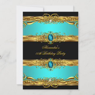 Elegant Regal Teal Black Gold Birthday Party Invitation