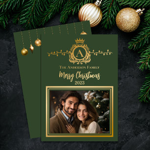 Elegant Regalia Monogram   Merry Christmas Photo Foil Holiday Card