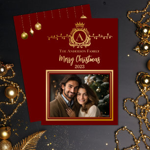 Elegant Regalia Monogram   Merry Christmas Photo Foil Holiday Card